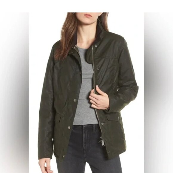 $500 Barbour Sandsend Waxed Cotton Utility Jacket Coat Dark Green  12 US 16  UK - Picture 1 of 10